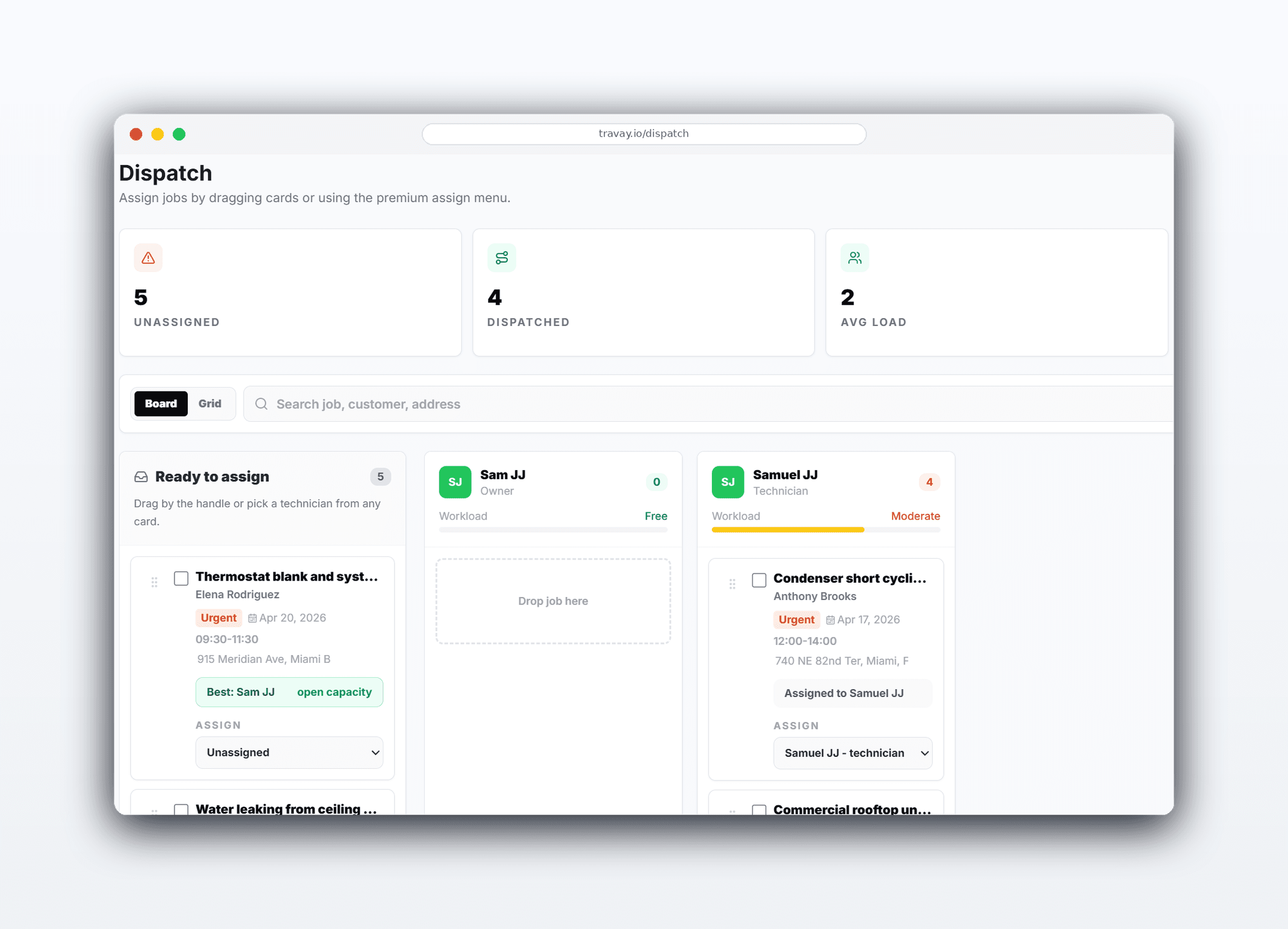 Travay dispatch board for field service teams